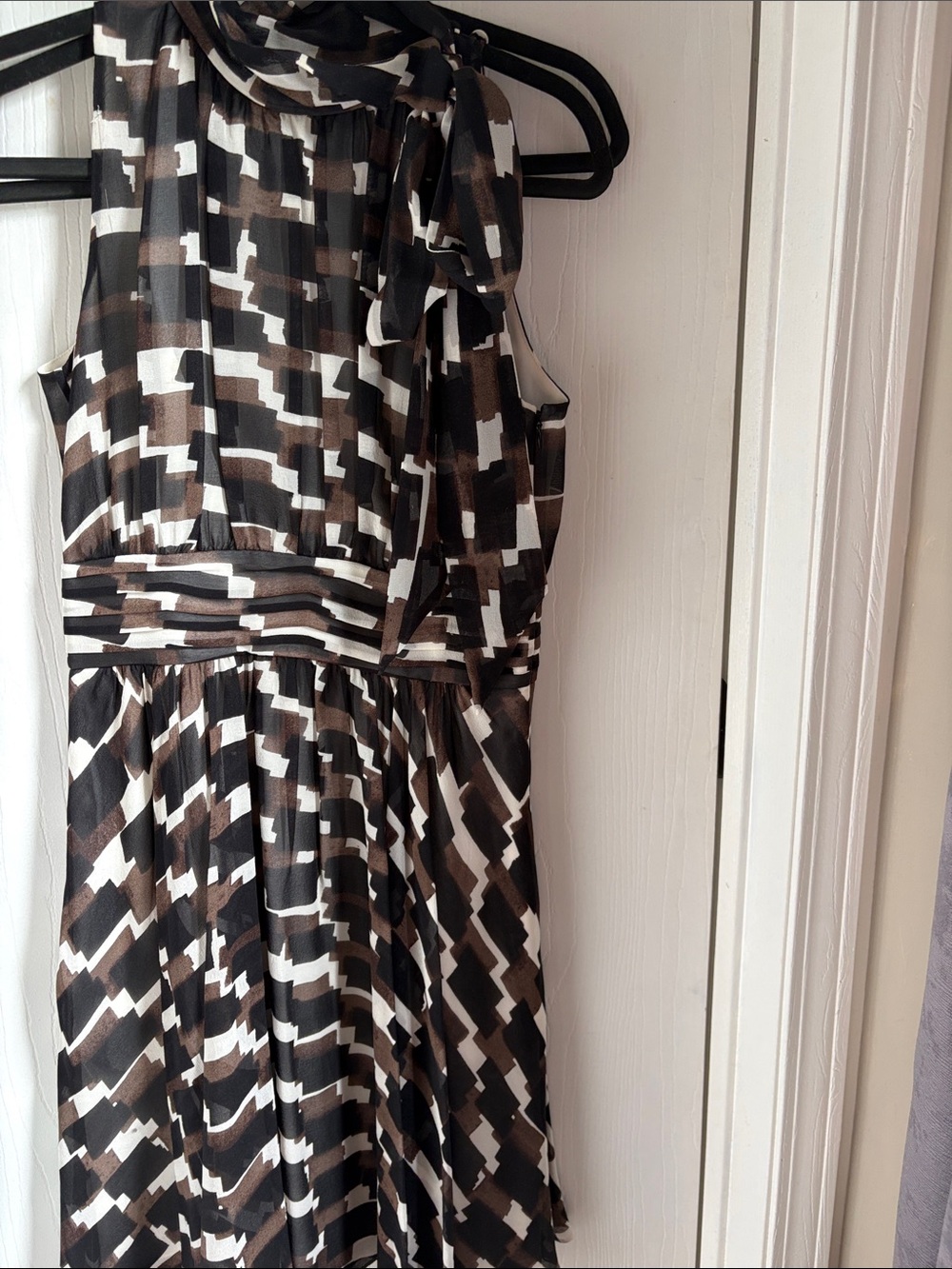 Banana Republic Halter Geo Print Dress in Brown, Black & White 100% Silk